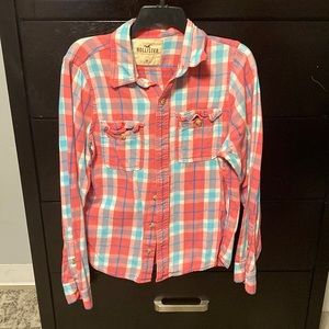 Hollister Pink + Teal Flannel